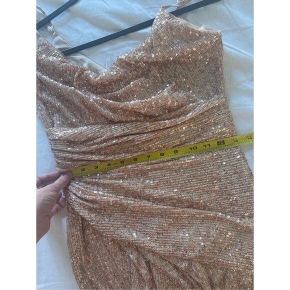 Lulus Glamorous Arrival Rose Gold Sequin Midi Tulip Dress Size S - Picture 6 of 8
